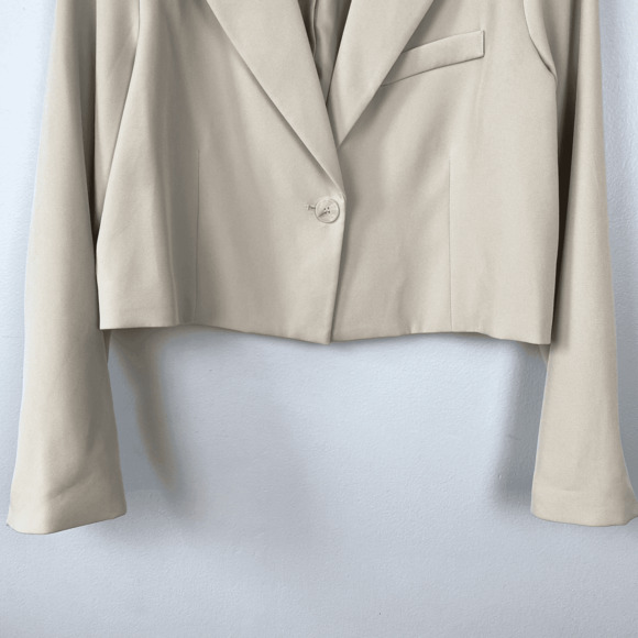Avec Les Fill Beige Cropped Blazer Stretch Sand Office Single Button Size XL - Picture 4 of 9